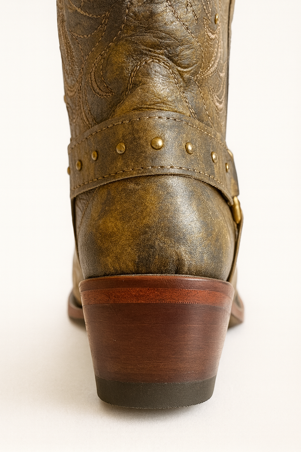 Distressed Western Leather Boots with Studs & Embroidery