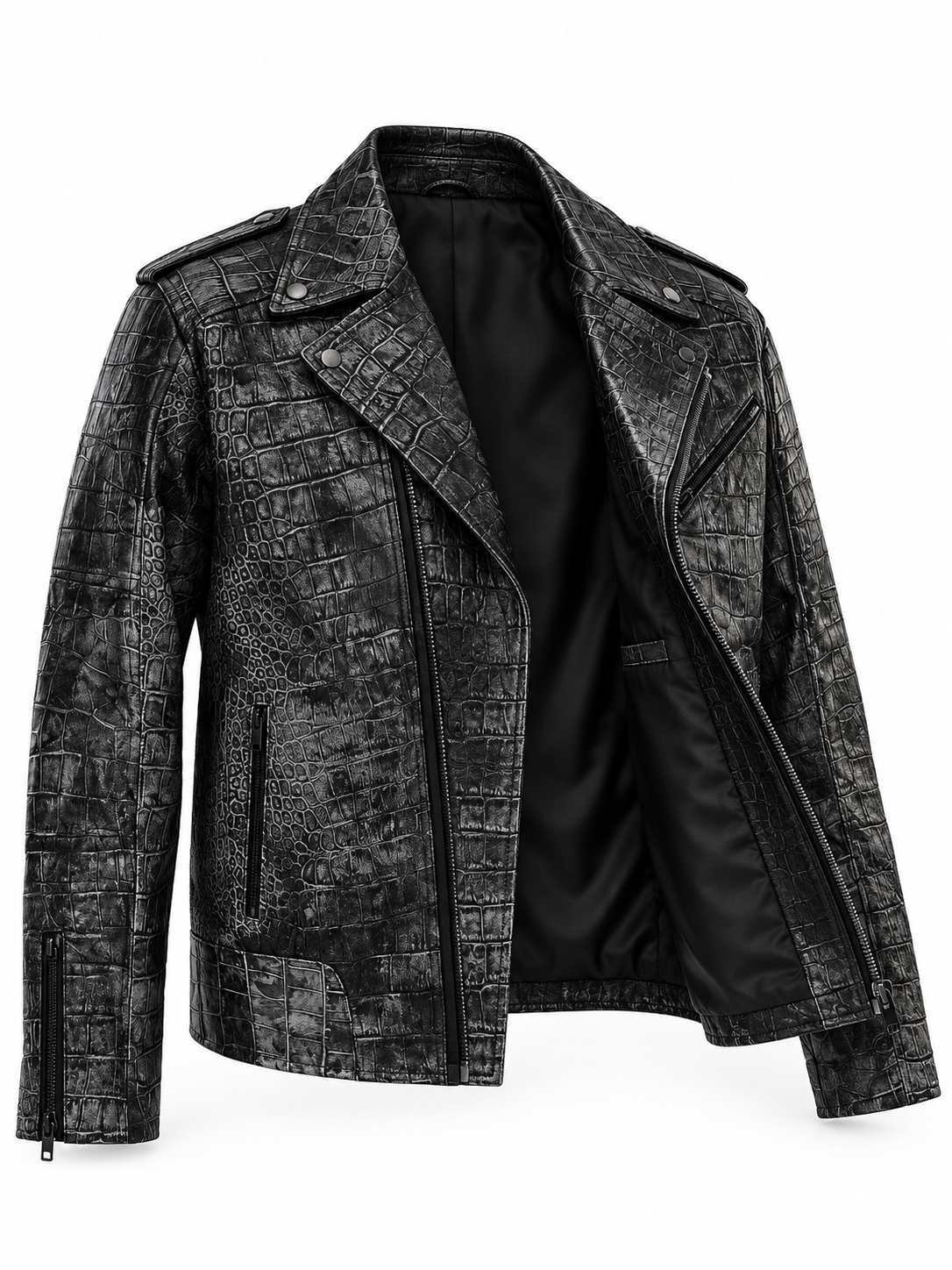 Men's Charcoal Embossed Crocodile Rider Jacket