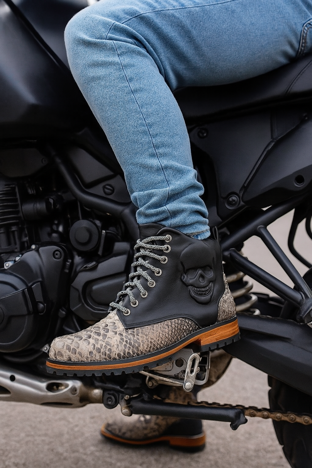 Genuine Python Biker Boots with Skull Design