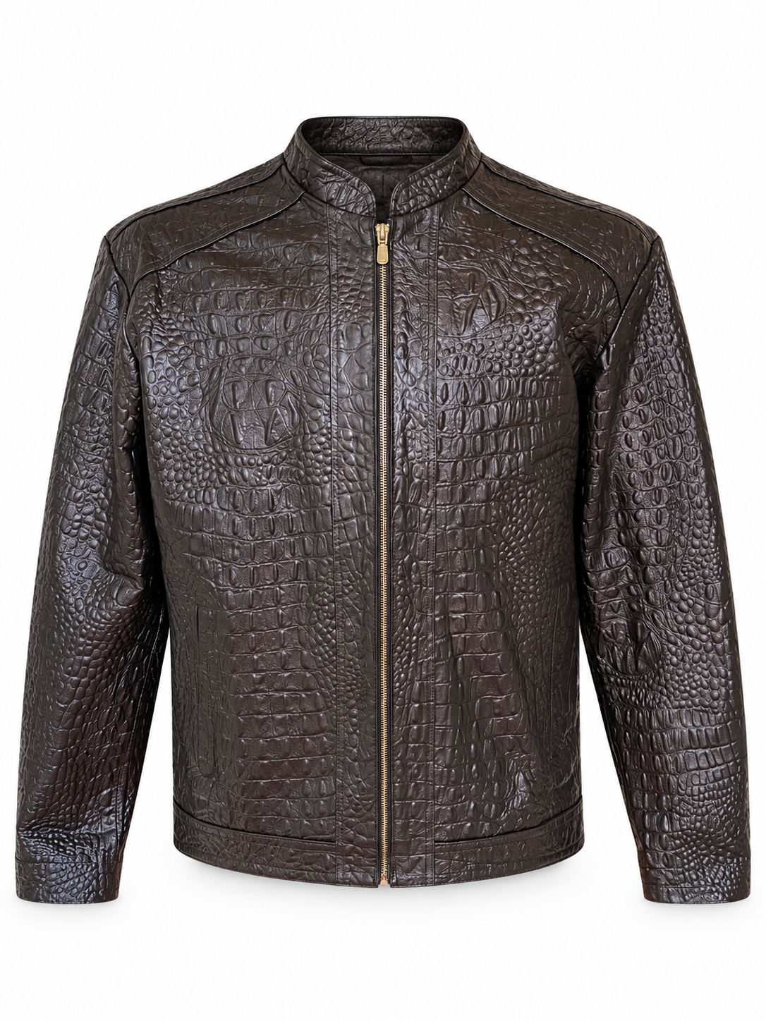 Men’s Crocodile Embossed Leather Jacket – Handcrafted Brown Rider
