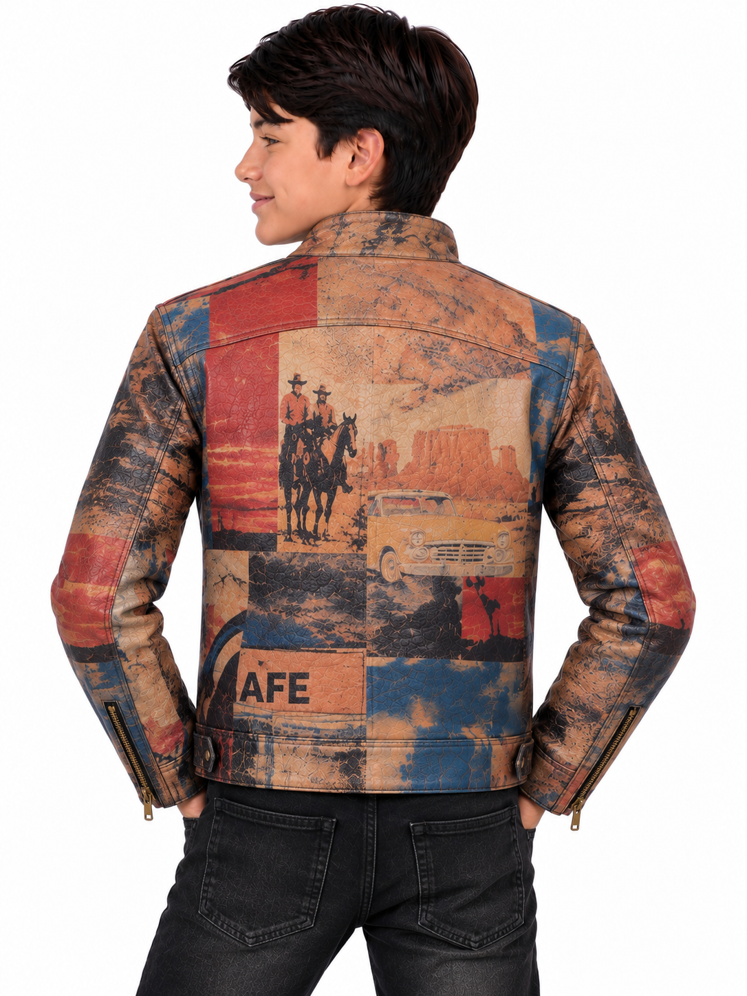 Boys’ Vintage Western Road Trip Genuine Leather Jacket