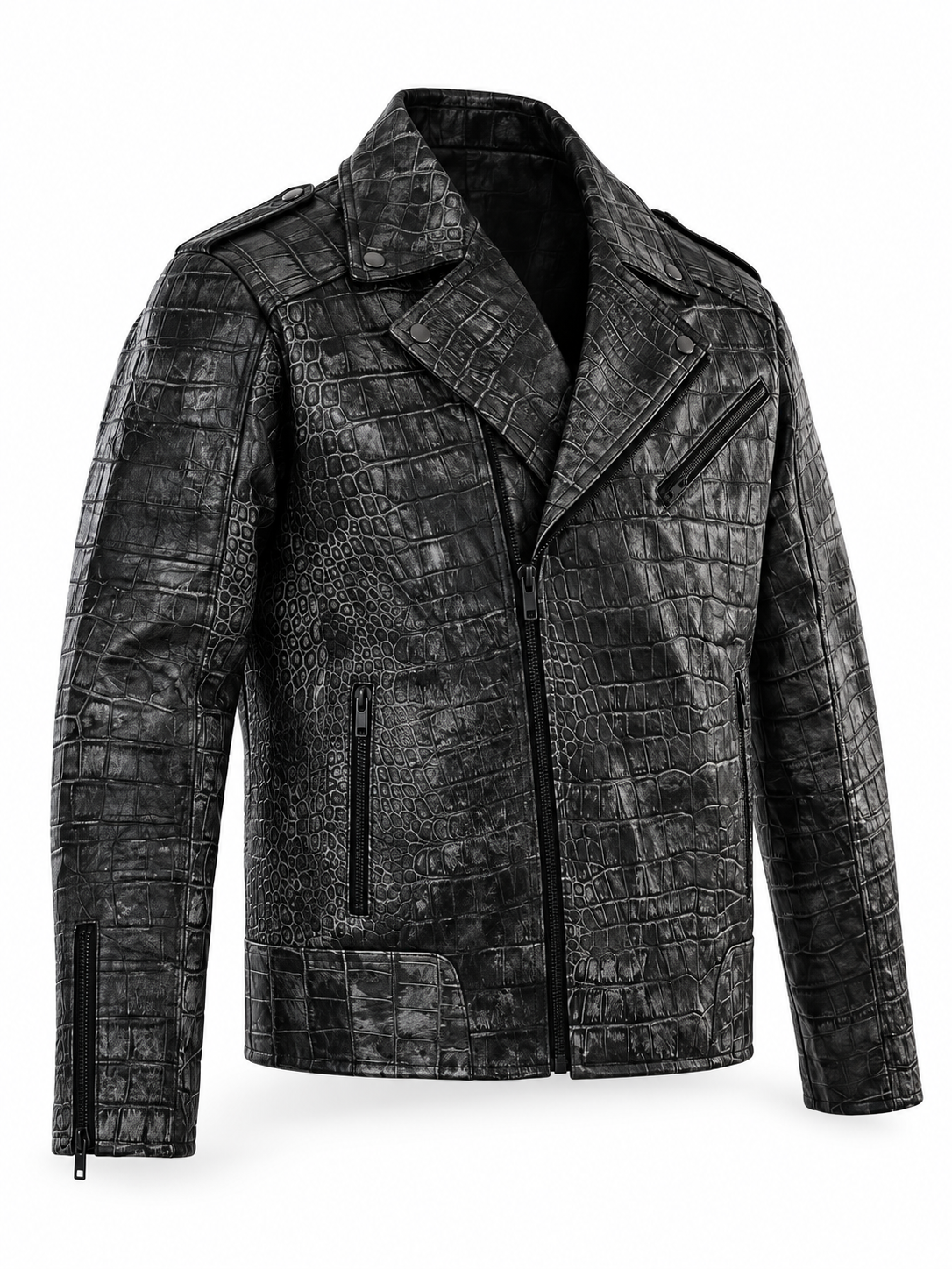 Men's Charcoal Embossed Crocodile Rider Jacket
