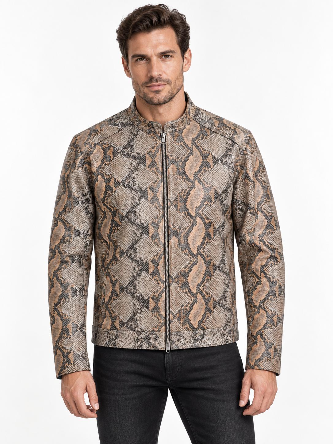 Sandstone Serpent Leather Jacket for Men