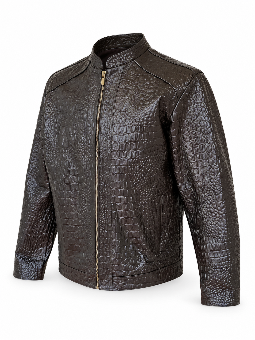 Men’s Crocodile Embossed Leather Jacket – Handcrafted Brown Rider