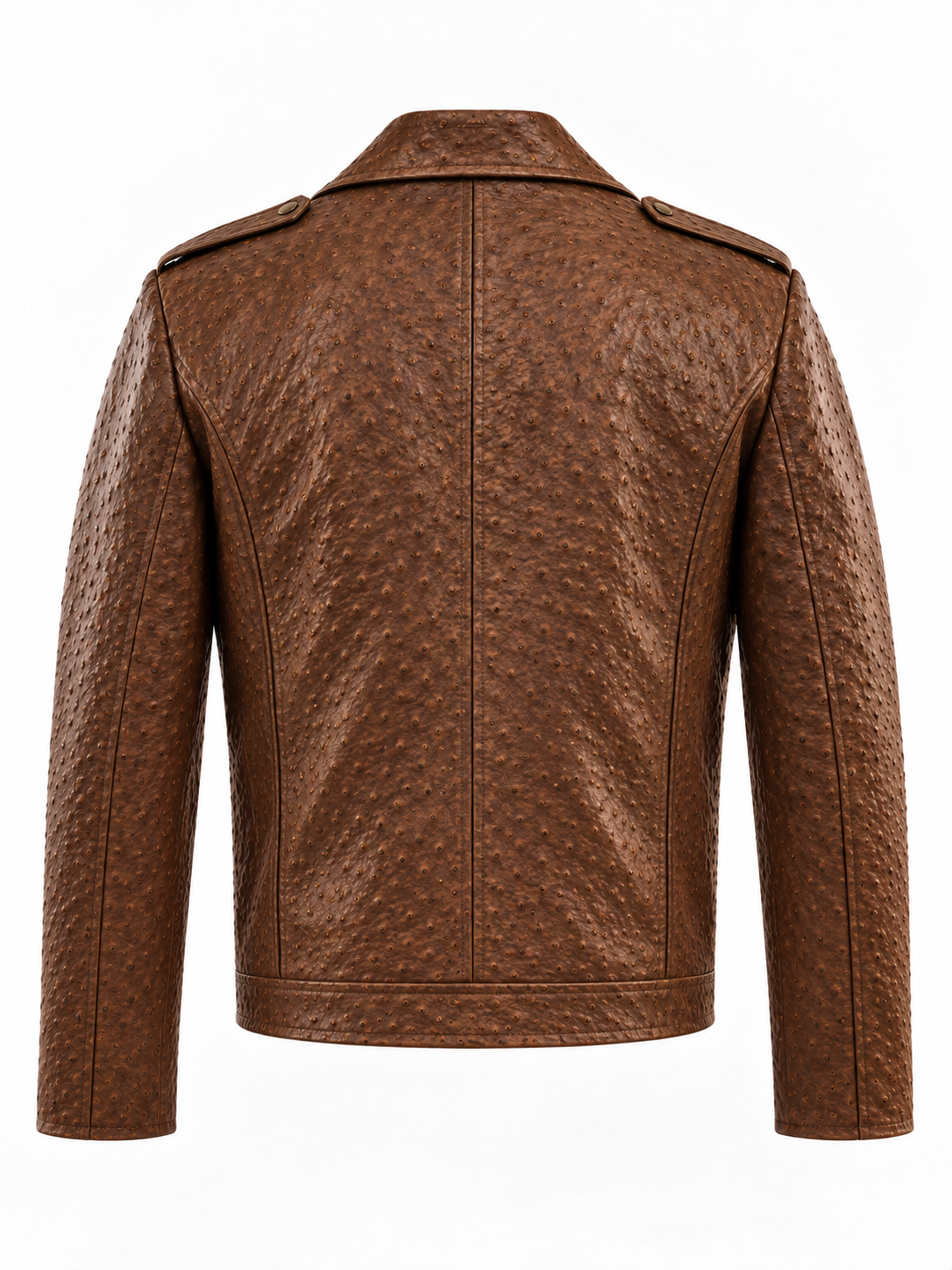 Men's Cognac Ostrich-Textured Leather Moto Jacket
