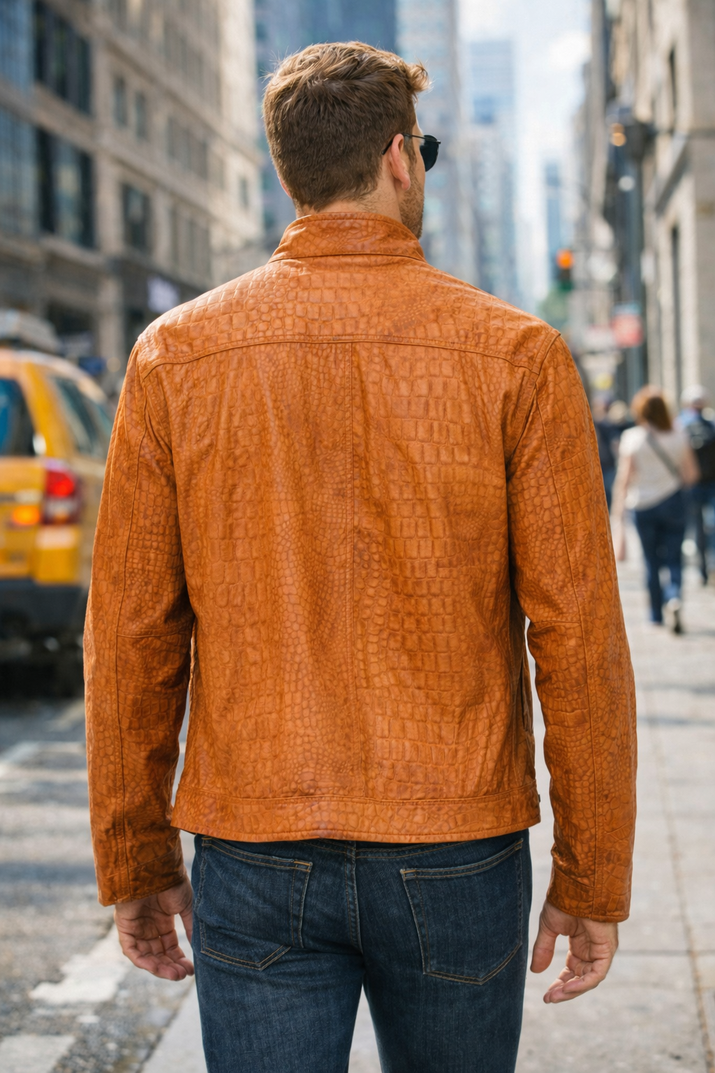 Amber crocodile embossed leather jacket new york