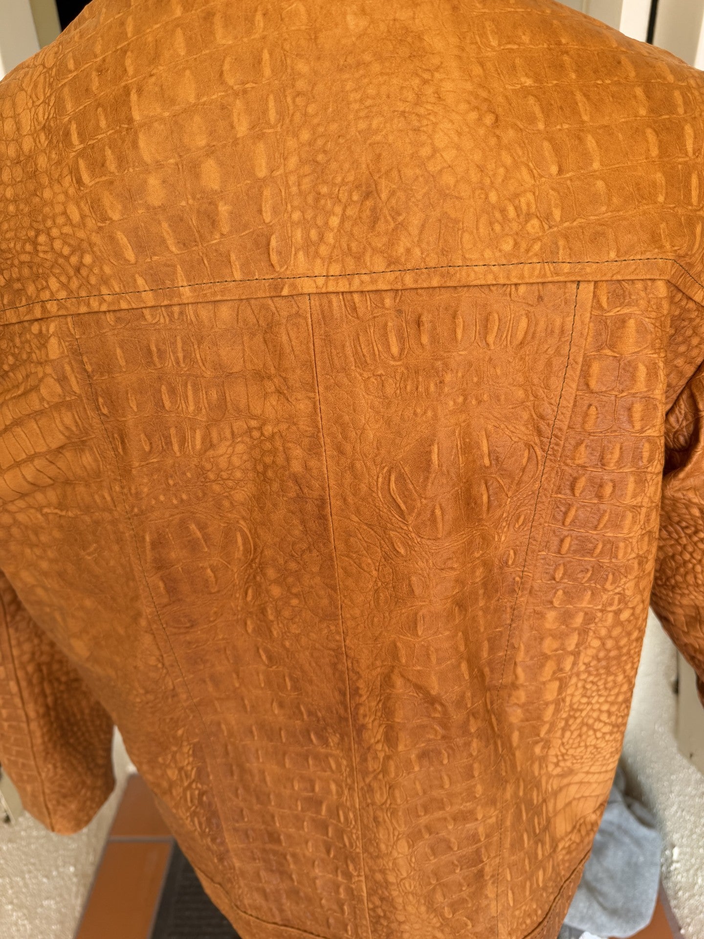 Amber crocodile embossed leather jacket pheonix