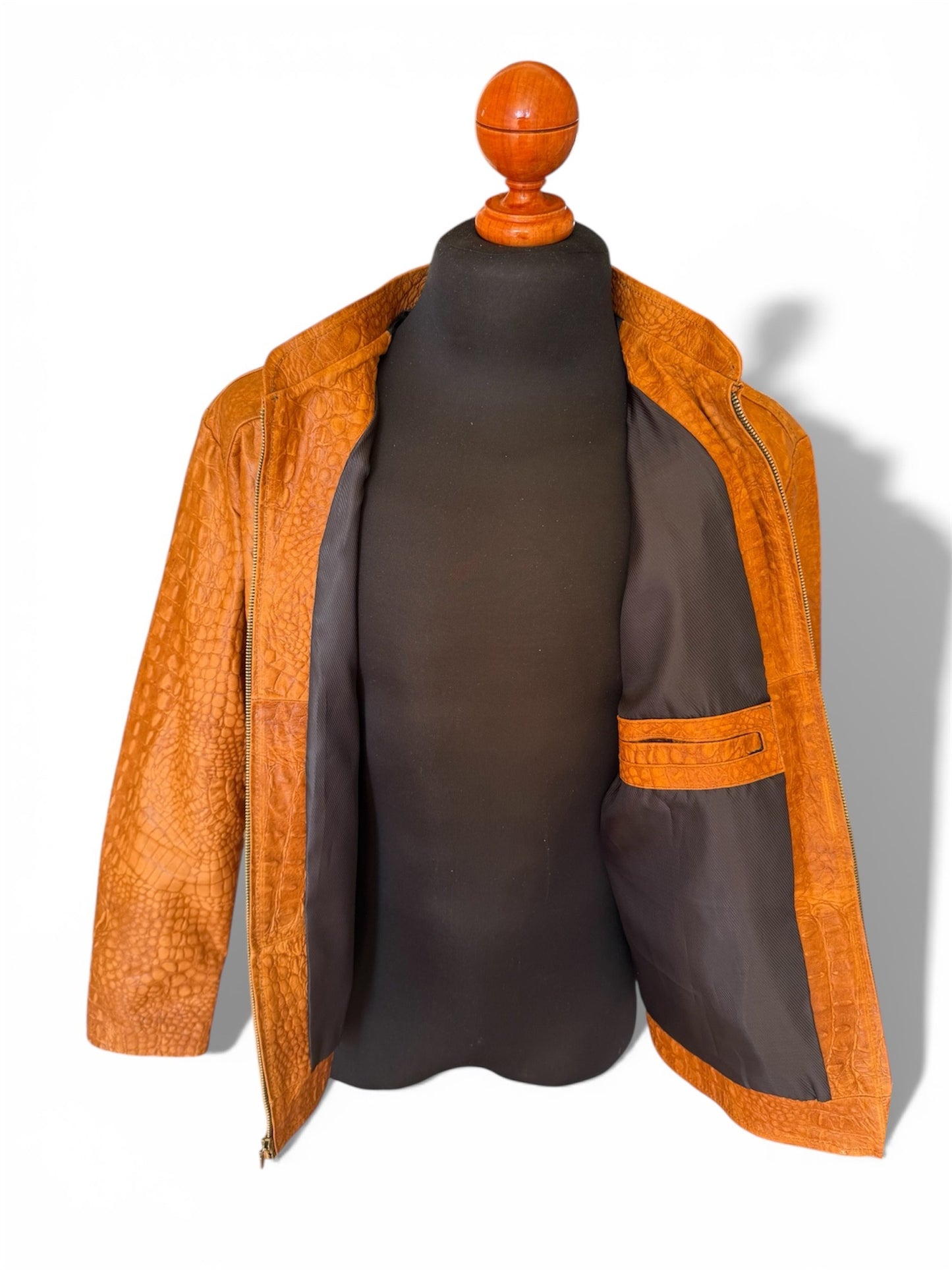 Amber crocodile embossed leather jacket los angeles