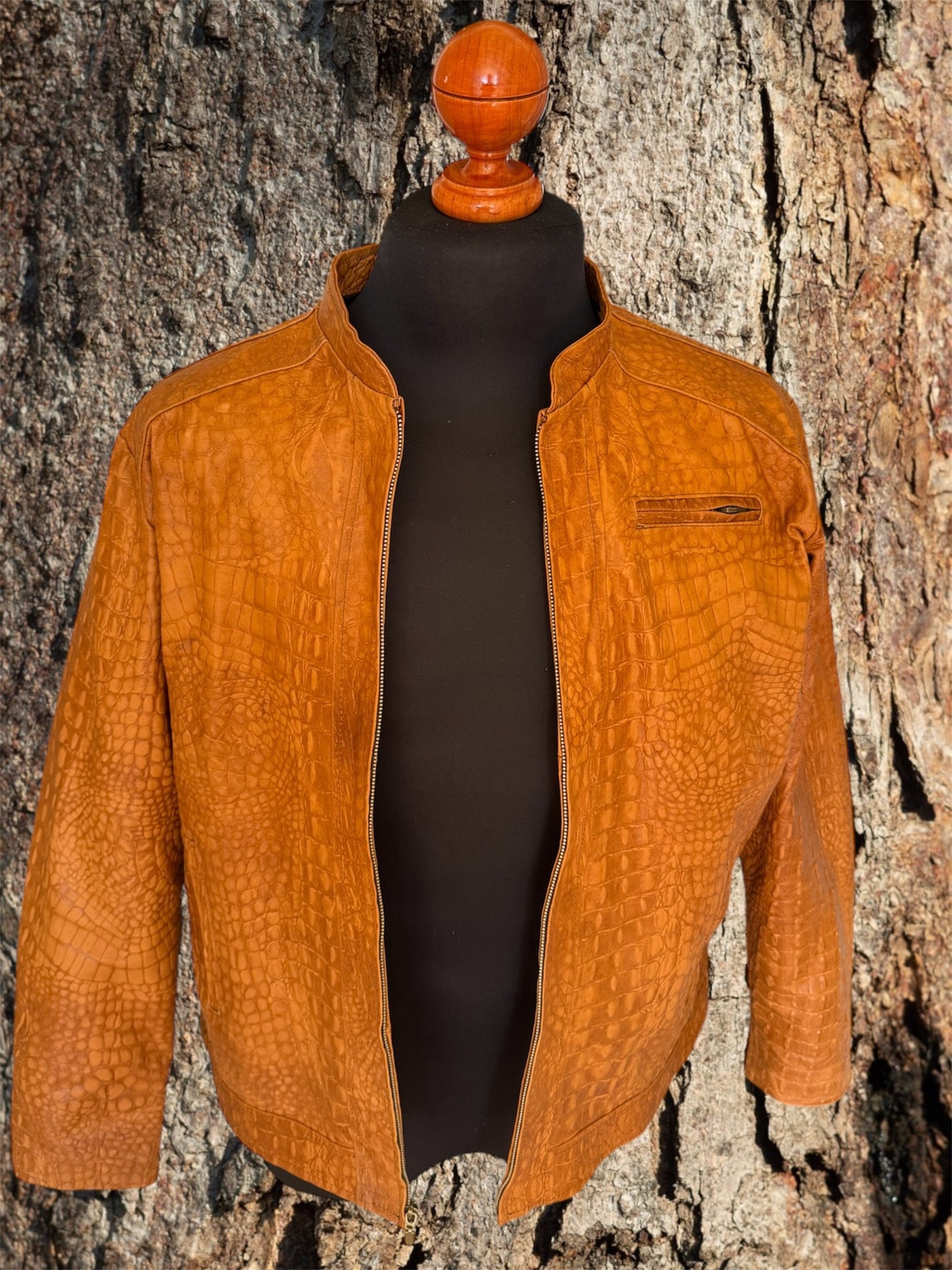 Amber crocodile embossed leather jacket las vegas