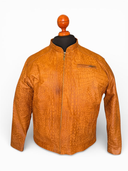 Amber crocodile embossed leather jacket