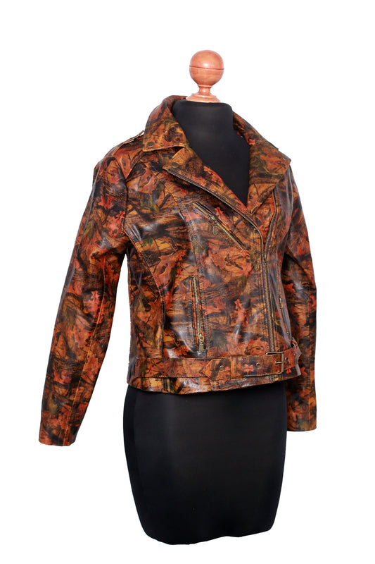 Autumn Drizzle Floral Leather Jacket fort worth