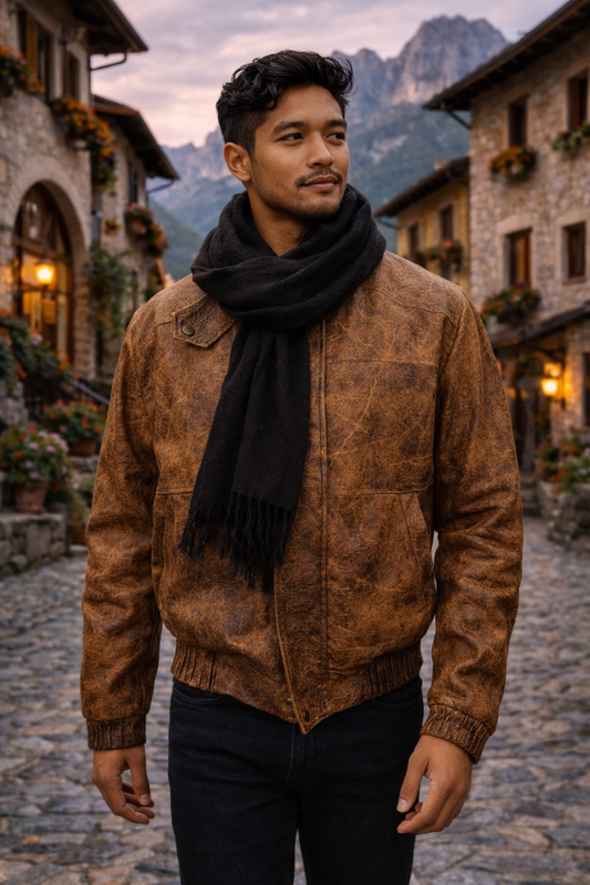 Men's Antique Brown Leather Jacket – Vintage Oversized Bomber Style