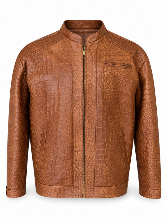 Crocodile Embossed Leather Jacket for Men