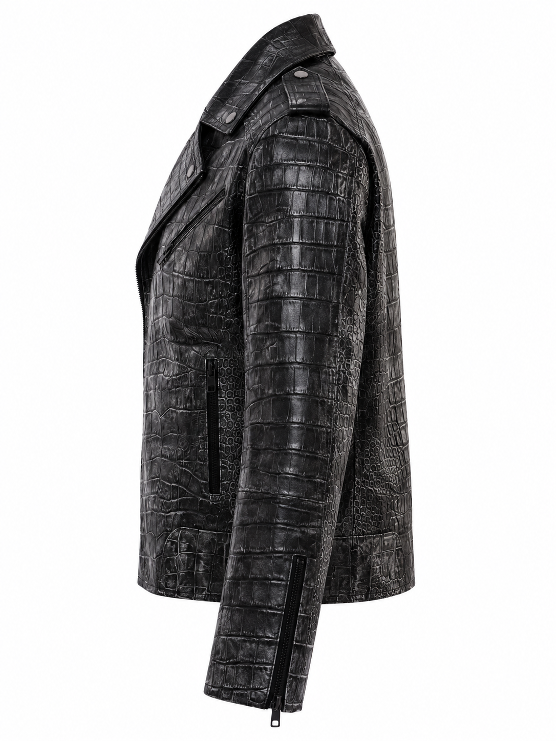 Men's Charcoal Embossed Crocodile Rider Jacket