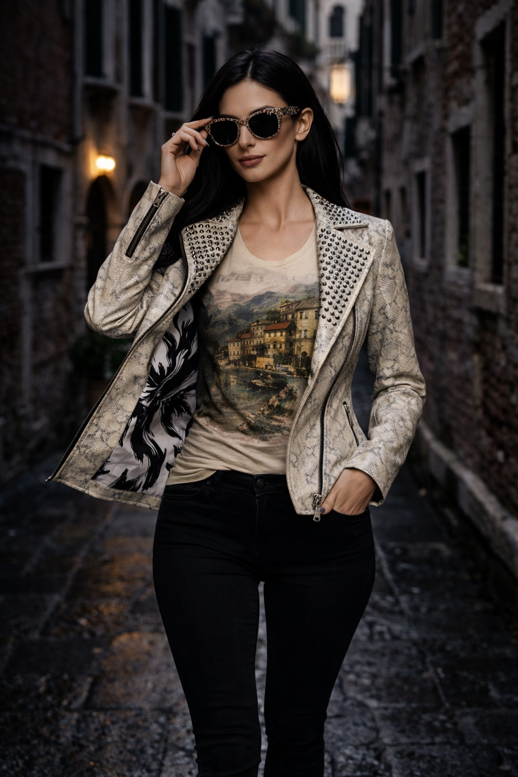 Women's Silver Dust Serpent Jacket – High-Gloss Snake Embossed Leather
