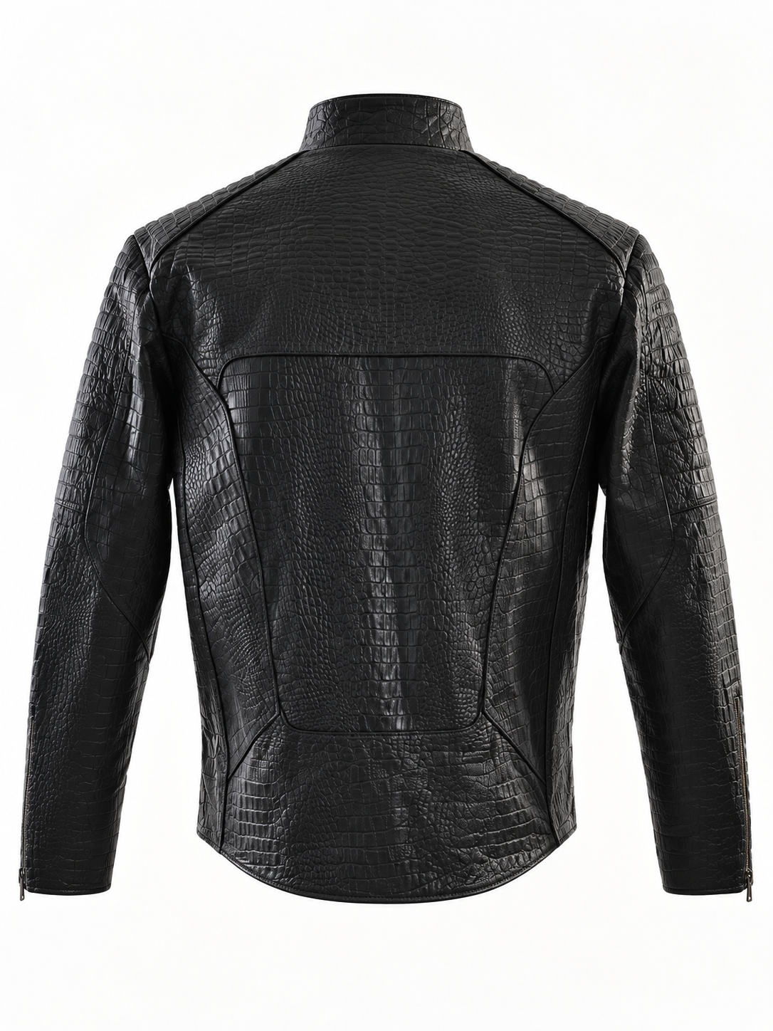 Men's Midnight Croc Leather Jacket – Sleek Black with High-Gloss Exotic