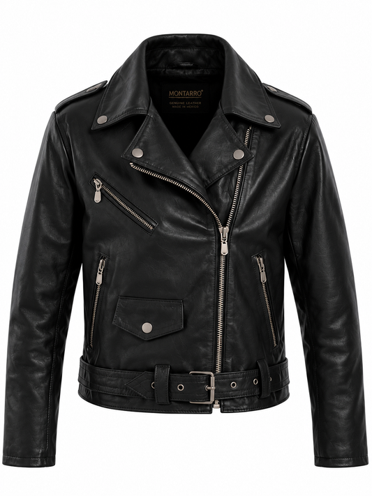 Boys’ Classic Black Genuine Leather Moto Biker Jacket