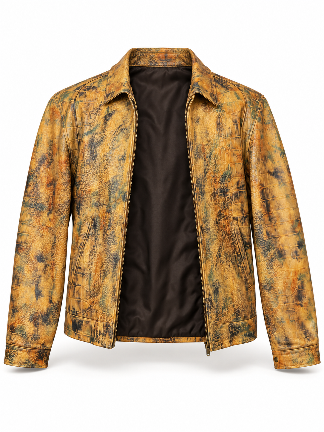 Men's Golden Reptile Leather Bomber Jacket