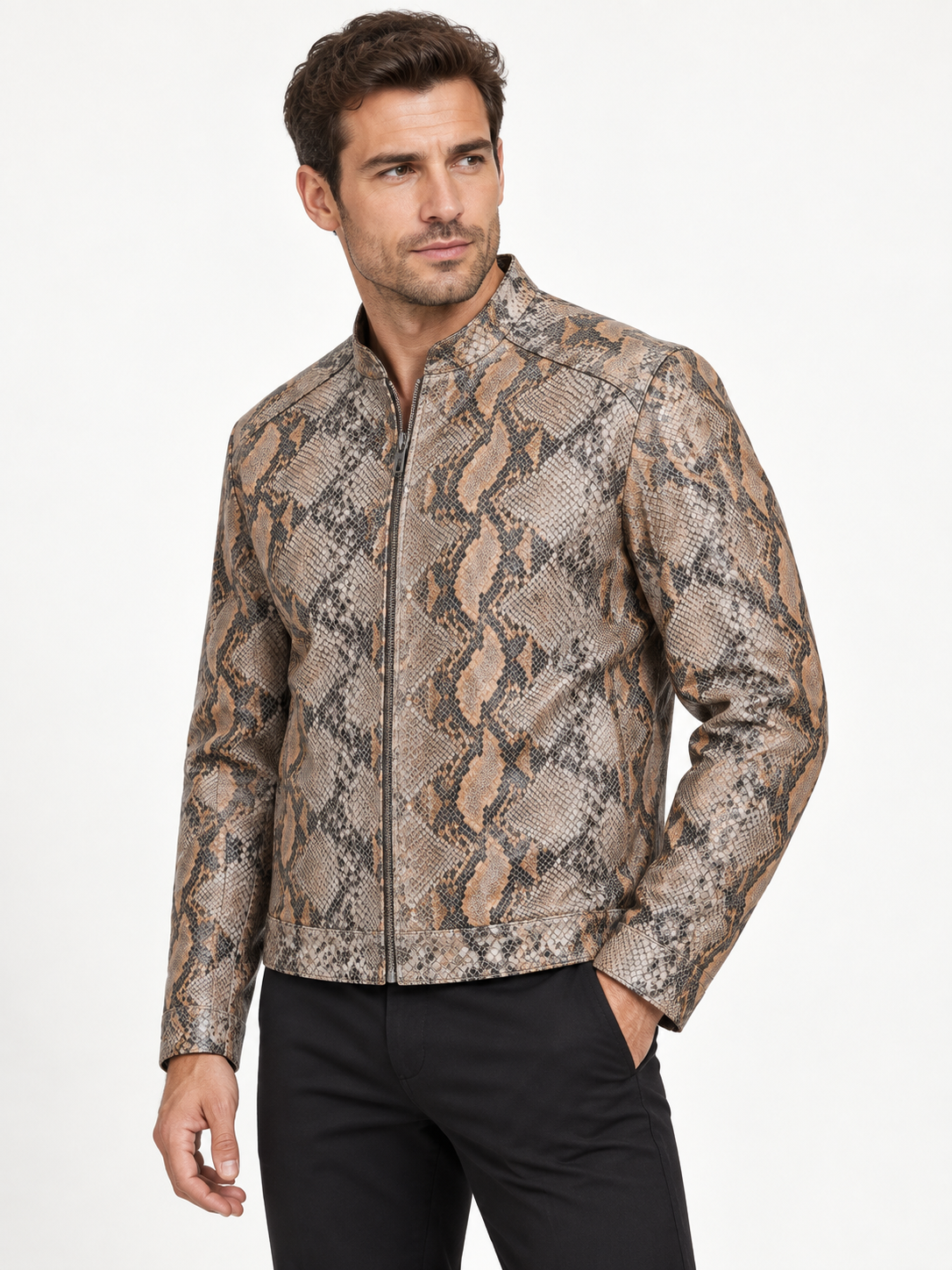 Sandstone Serpent Leather Jacket for Men