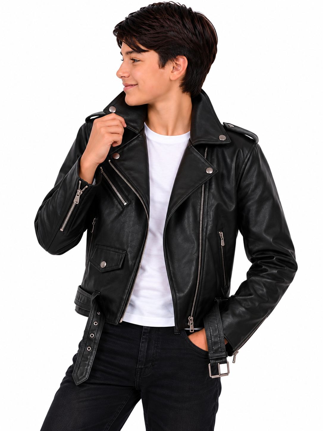 Boys’ Classic Black Genuine Leather Moto Biker Jacket las vegas