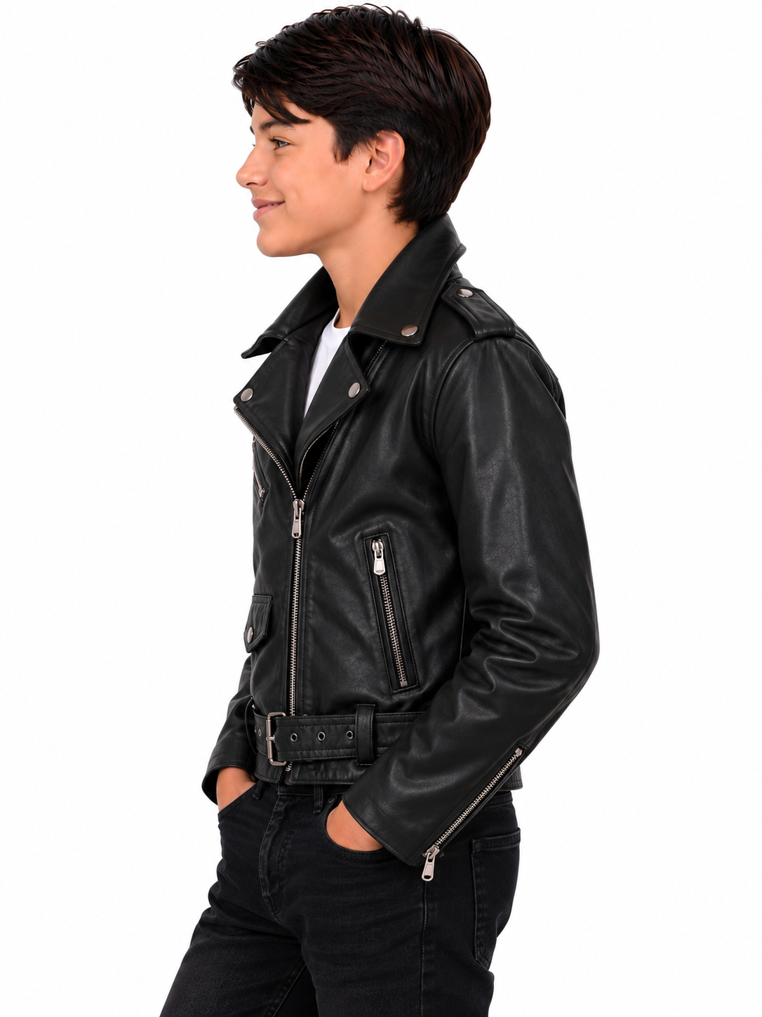 Boys’ Classic Black Genuine Leather Moto Biker Jacket san diego