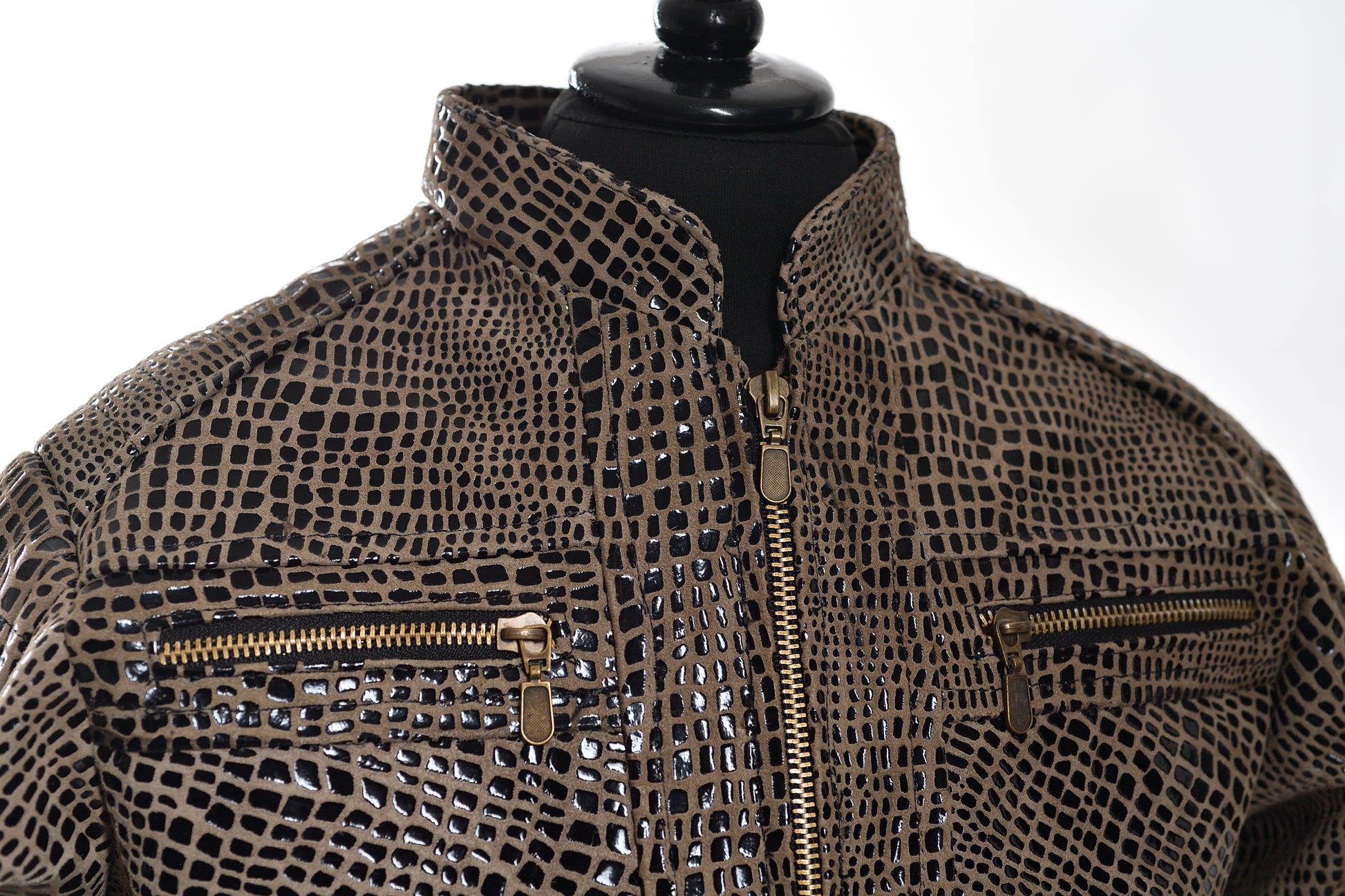 Boys Reptile-Pattern Leather Racer Jacket texas
