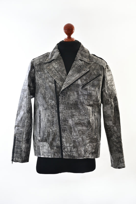 Charcoal Embossed crocodile Rider Jacket