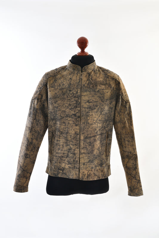 Earth-Tone Marbled Leather Jacket