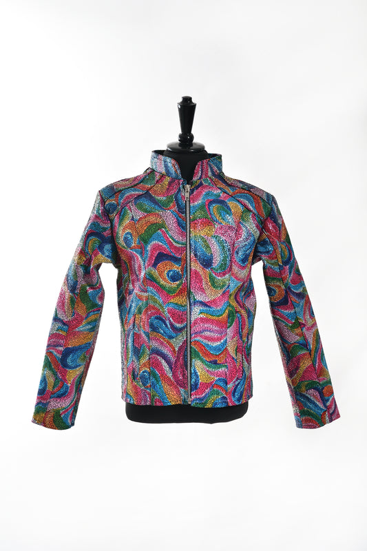 Kids Psychedelic Rainbow Swirl Leather Jacket
