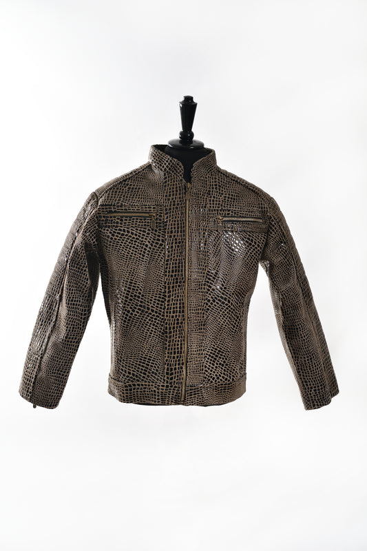Boys Reptile-Pattern Leather Racer Jacket
