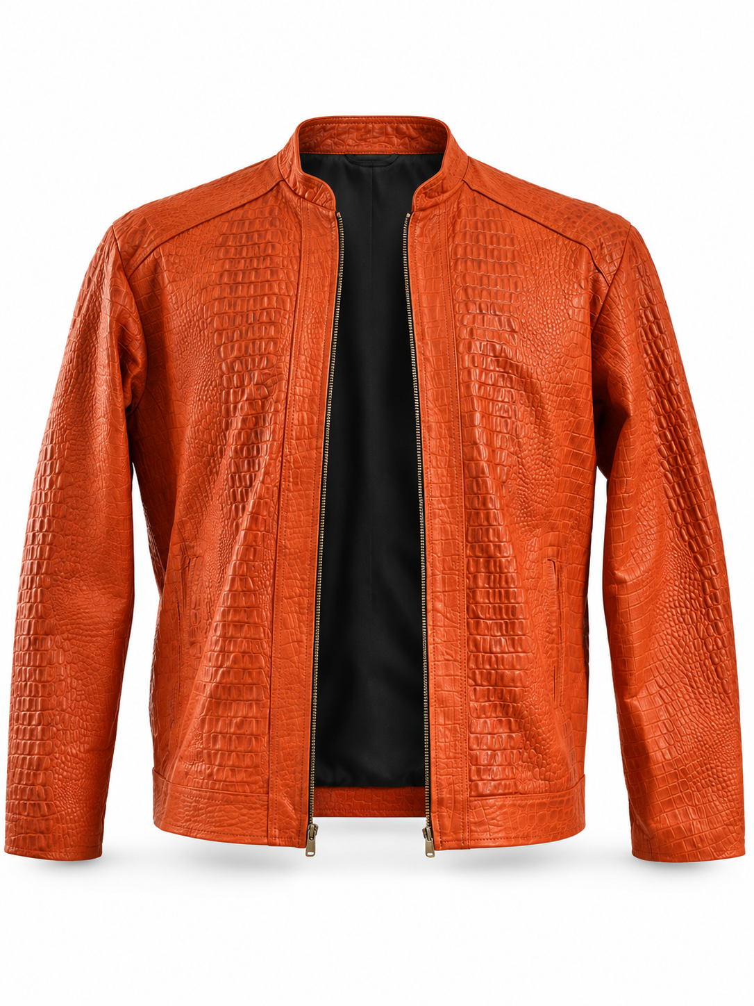 Men's Crocodile-Embossed Zip-Up Jacket in Sunset Orange