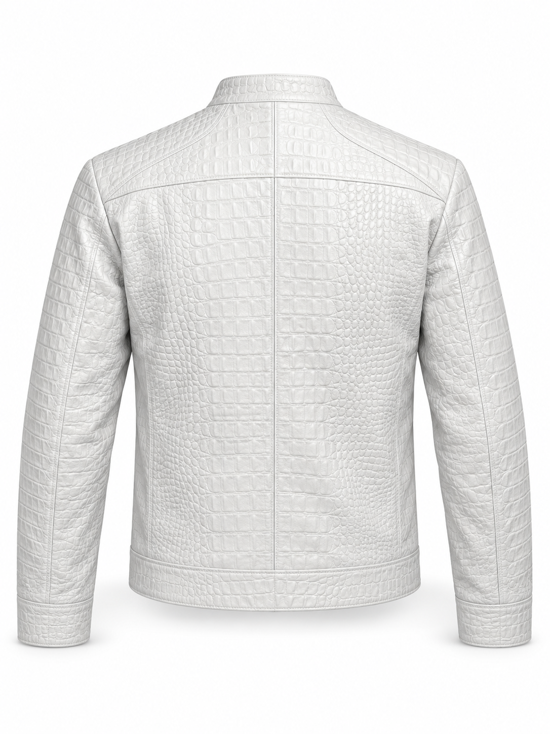 White Crocodile Embossed Leather Jacket
