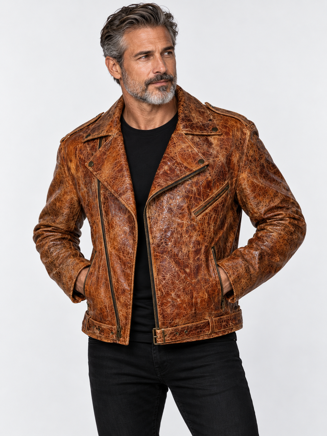 Men's Hand-Treated Distressed Leather Biker Jacket