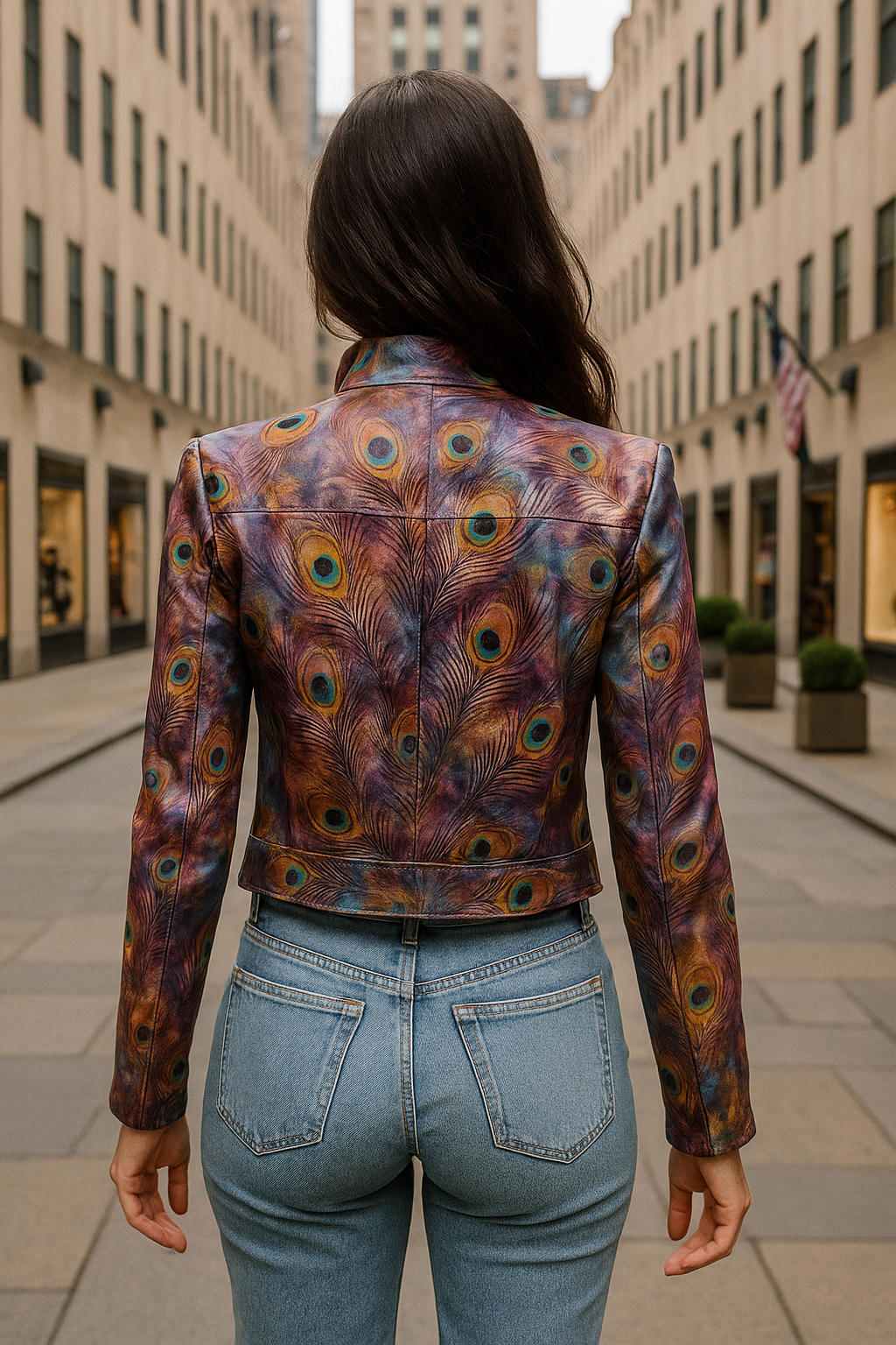Vivid Peacock Feather Leather Blazer