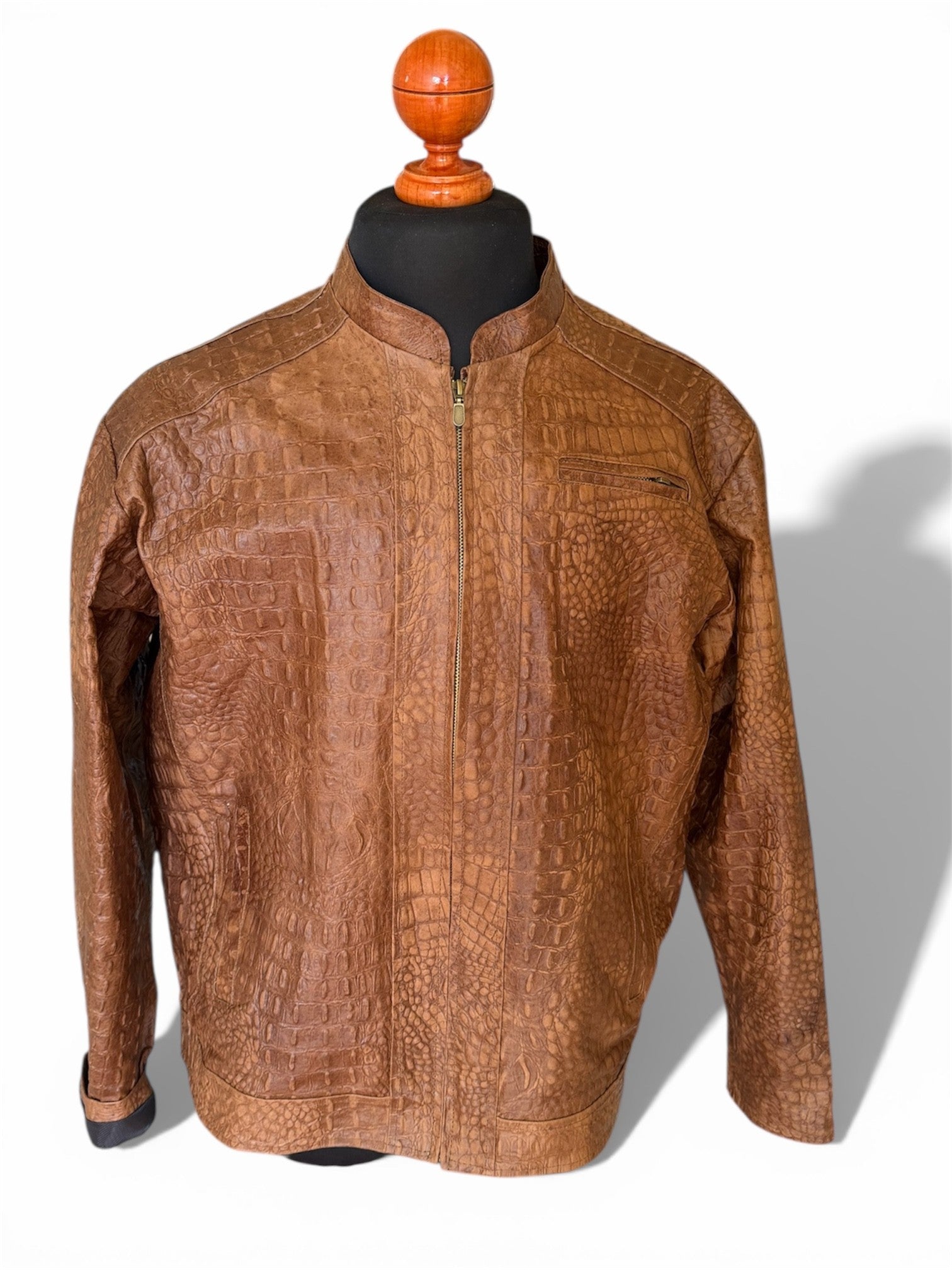 Crocodile Embossed Leather Jacket for Men