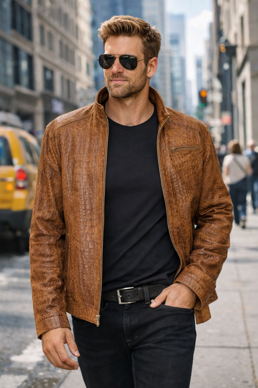 Crocodile Embossed Leather Jacket for Men online