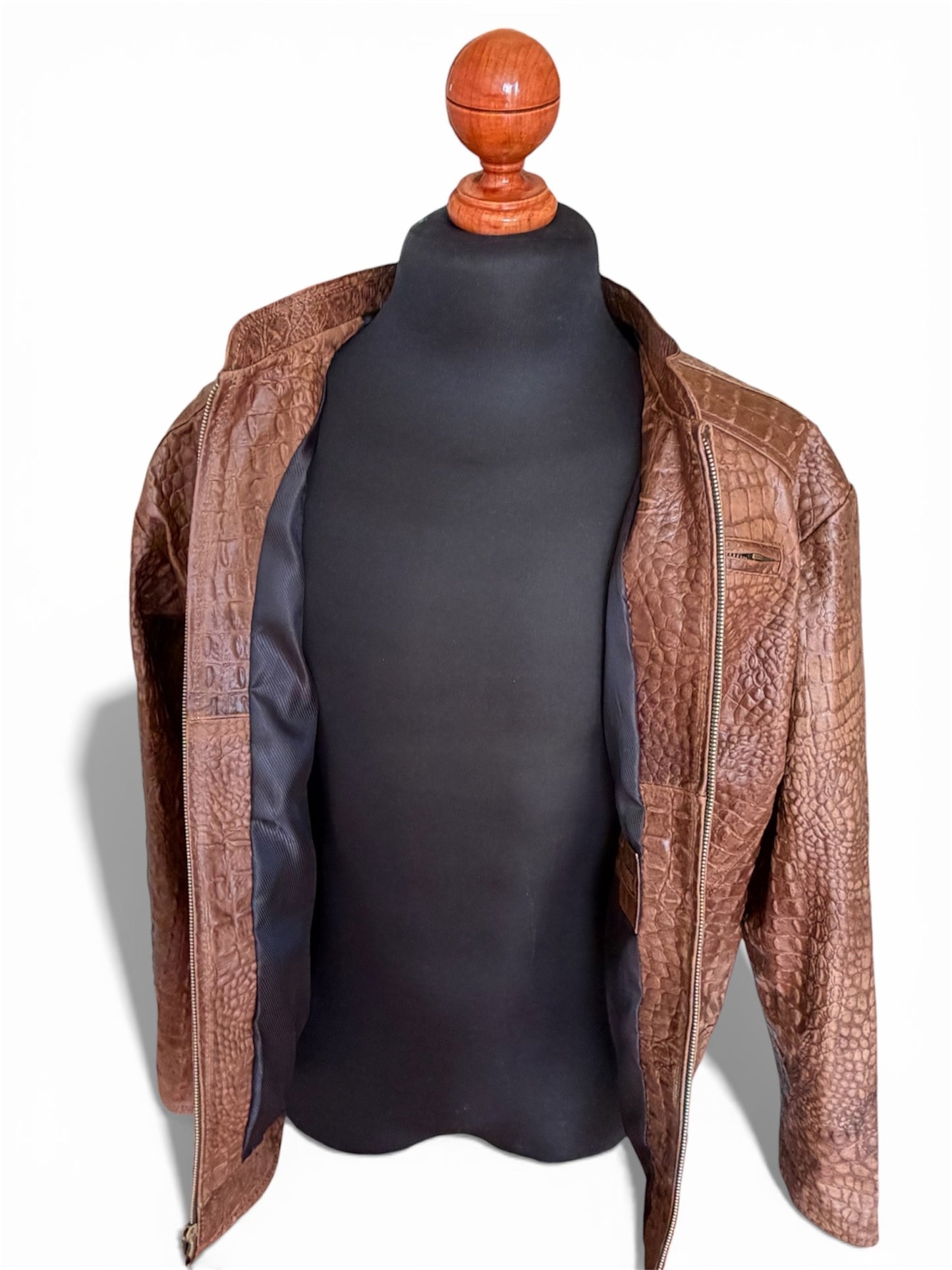 Crocodile Embossed Leather Jacket for Men pheonix