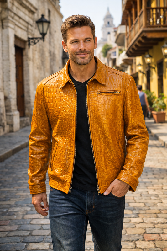 Crocodile Embossed Leather Jacket for Men – Handcrafted – Bring Crocodile Embossed Leather Jacket for Men – Handcrafted – Bring