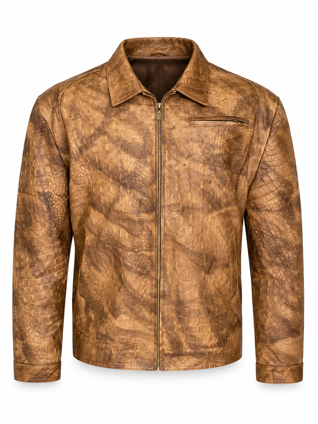 Men’s Leather Rider Jacket – Handcrafted Crocodile-Embossed