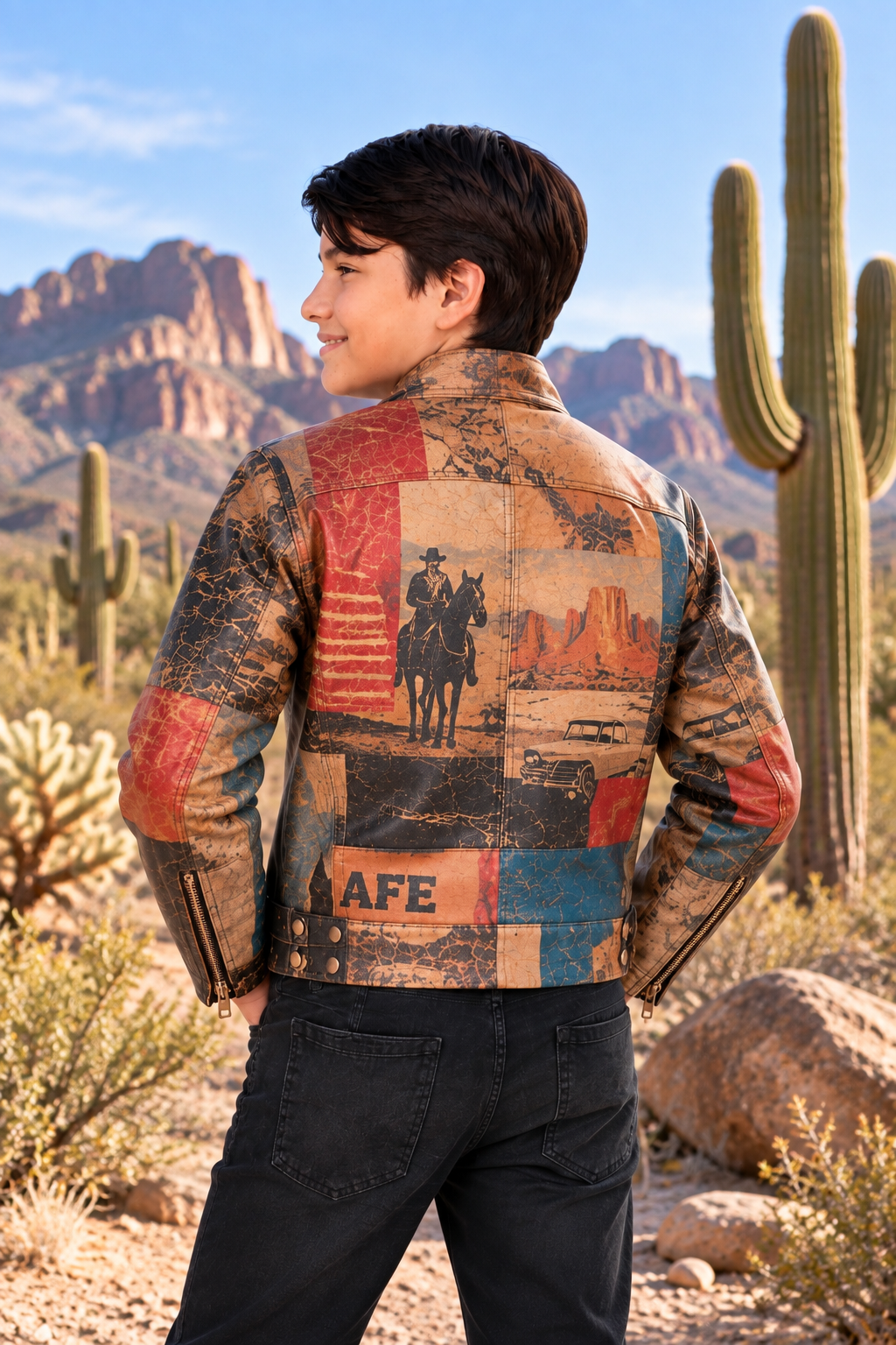 Boys’ Vintage Western Road Trip Genuine Leather Jacket