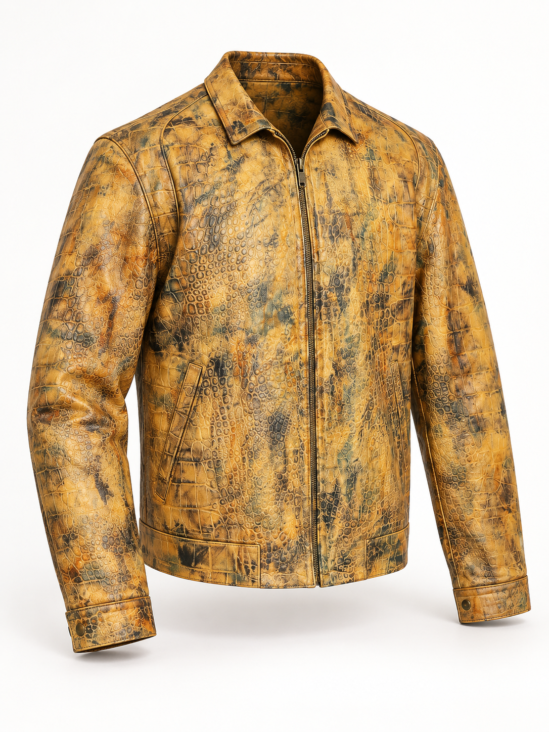 Men's Golden Reptile Leather Bomber Jacket