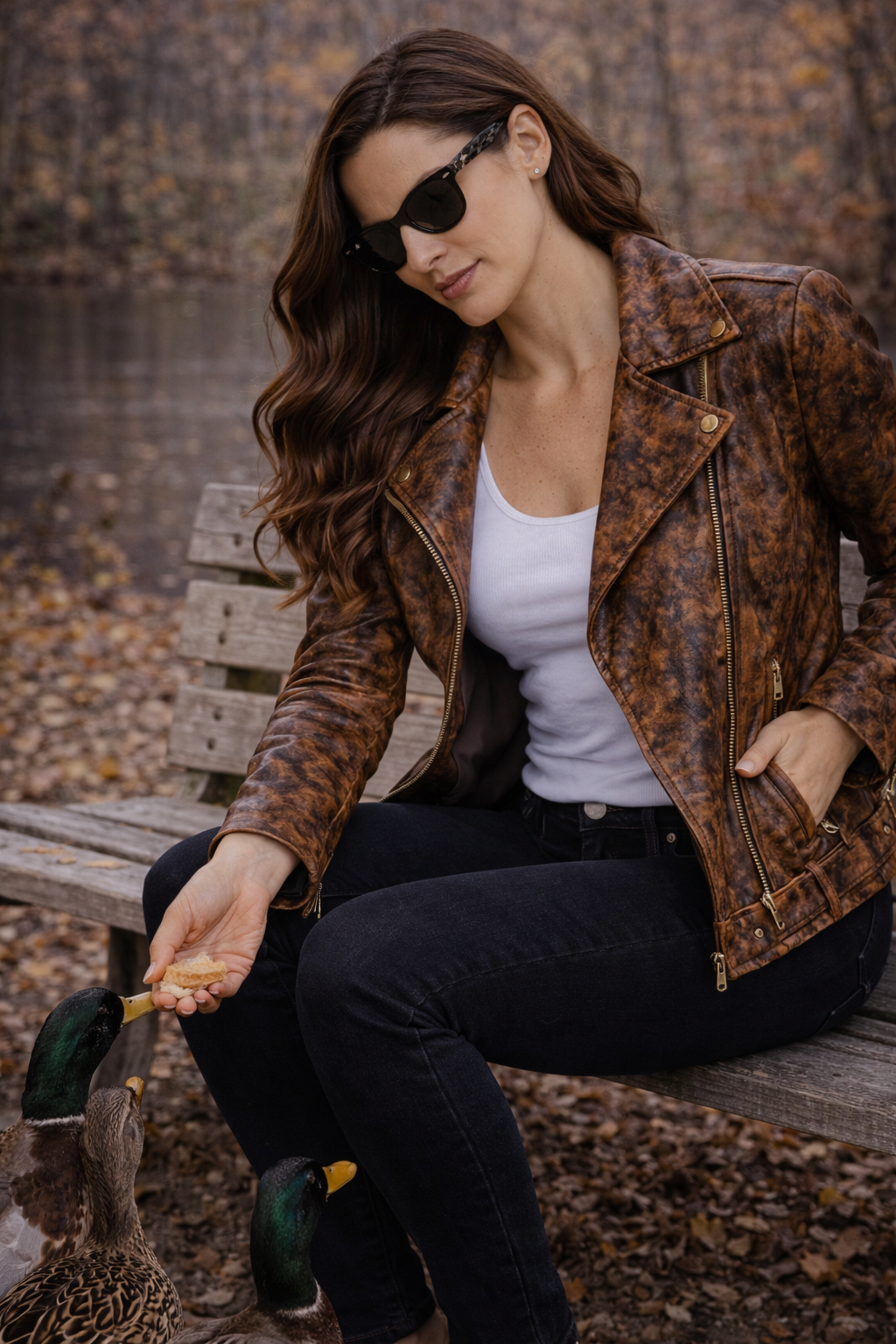 Women's Autumn Drizzle Floral Leather Jacket – Cropped Biker