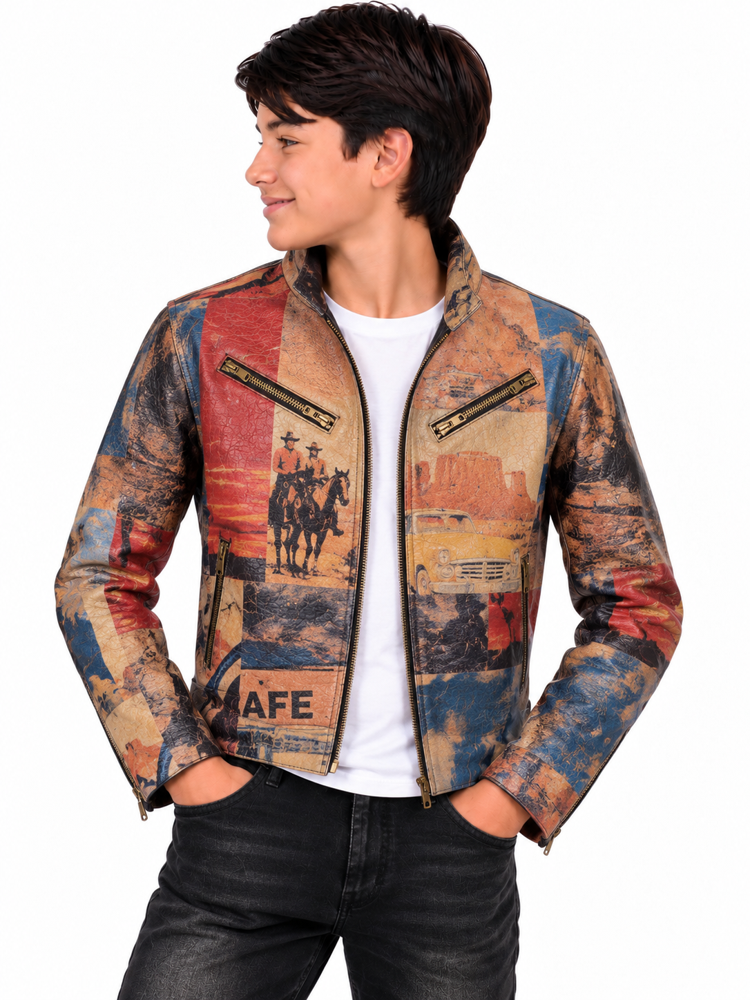 Boys’ Vintage Western Road Trip Genuine Leather Jacket