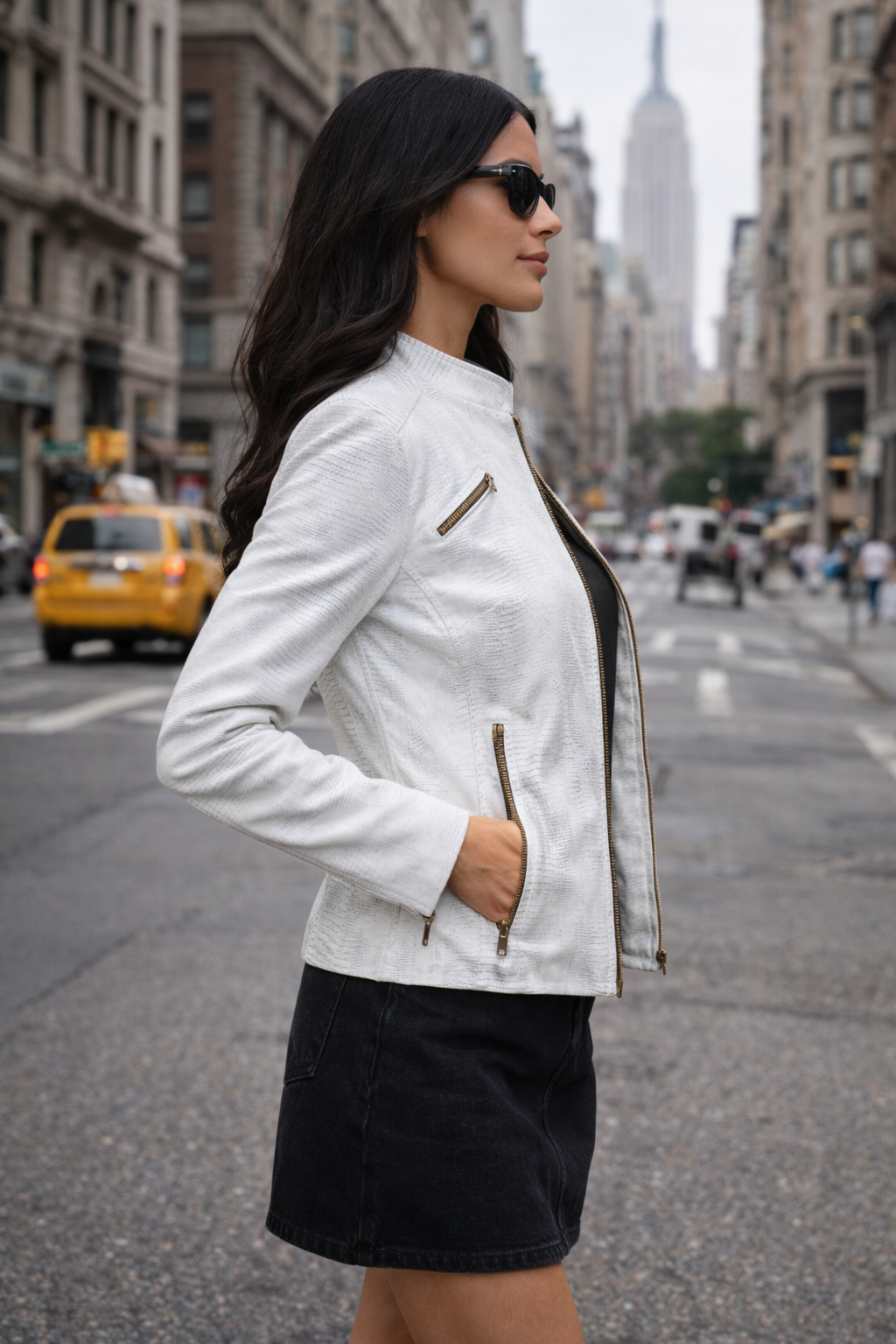 Women's Icy White Lizard-Embossed Leather Jacket – Modern Exotic Statement
