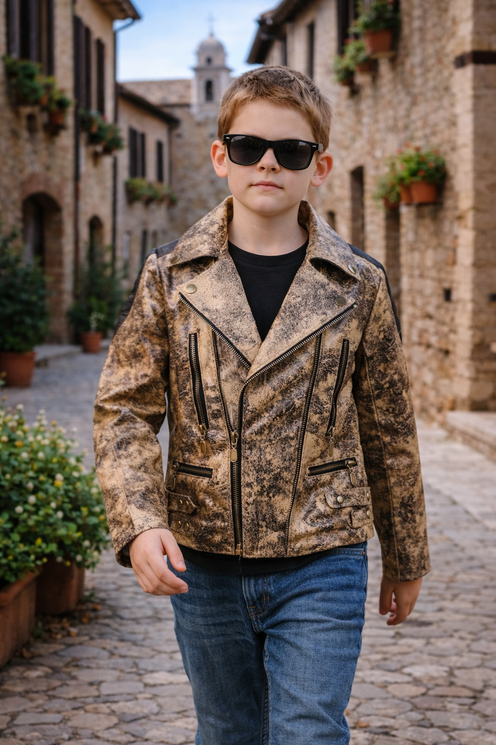Kids Rockstar Metallic Leather Moto Jacket – Bold Gold Statement Style