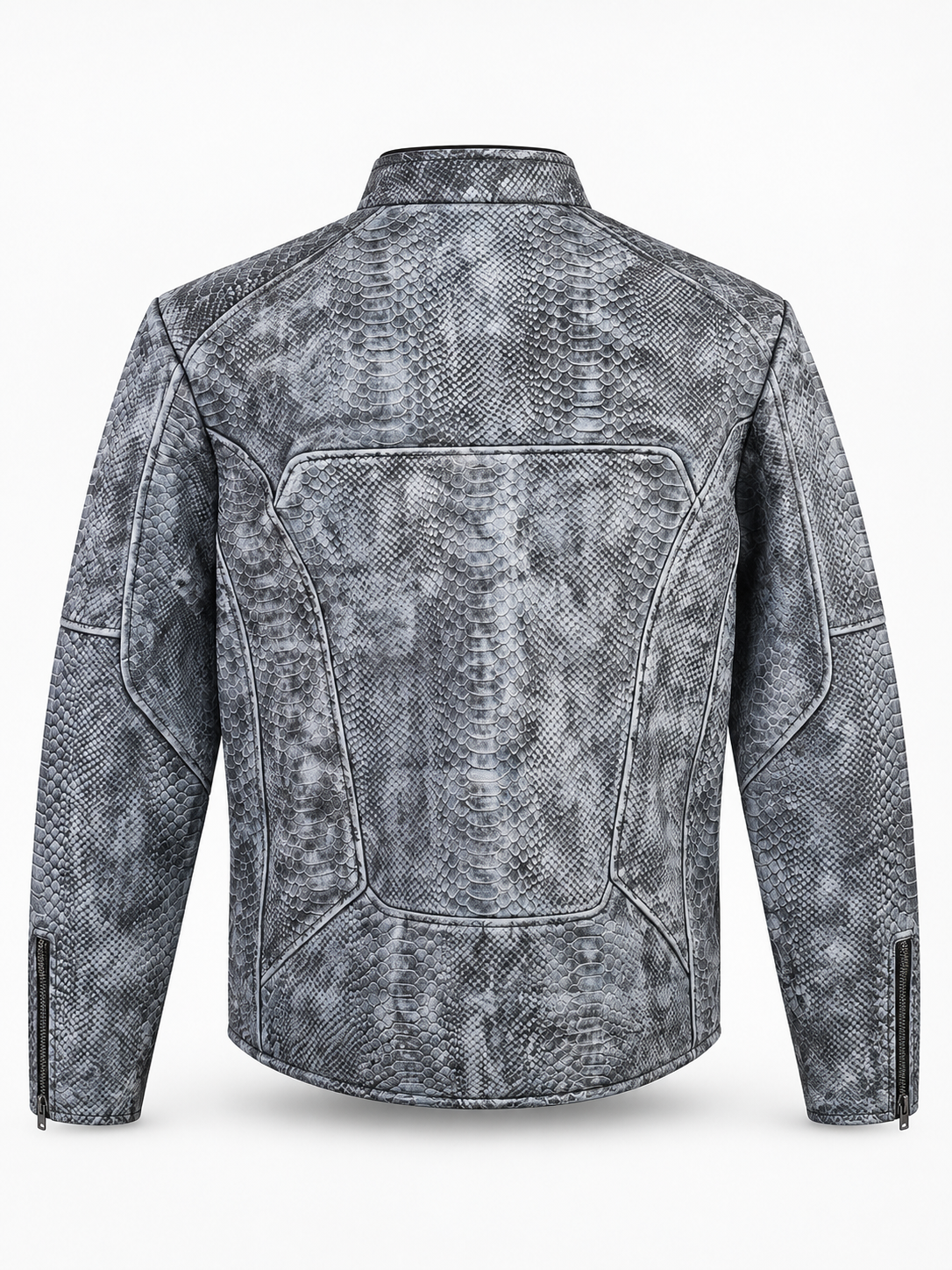 Men's Unique Wash Gray Snake-Embossed Leather Jacket – Artisan Hand-Colored