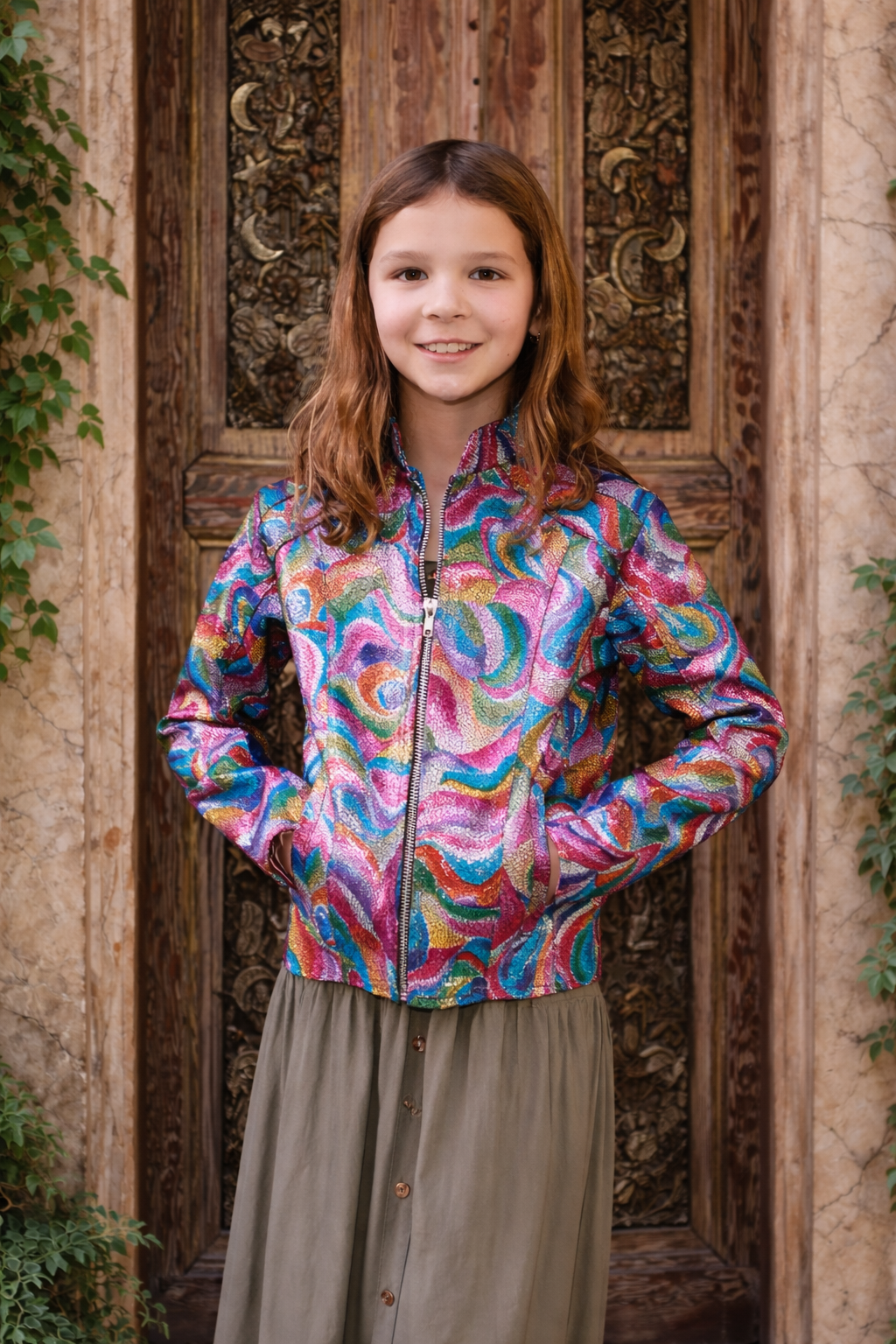 Kids Psychedelic Rainbow Swirl Leather Jacket