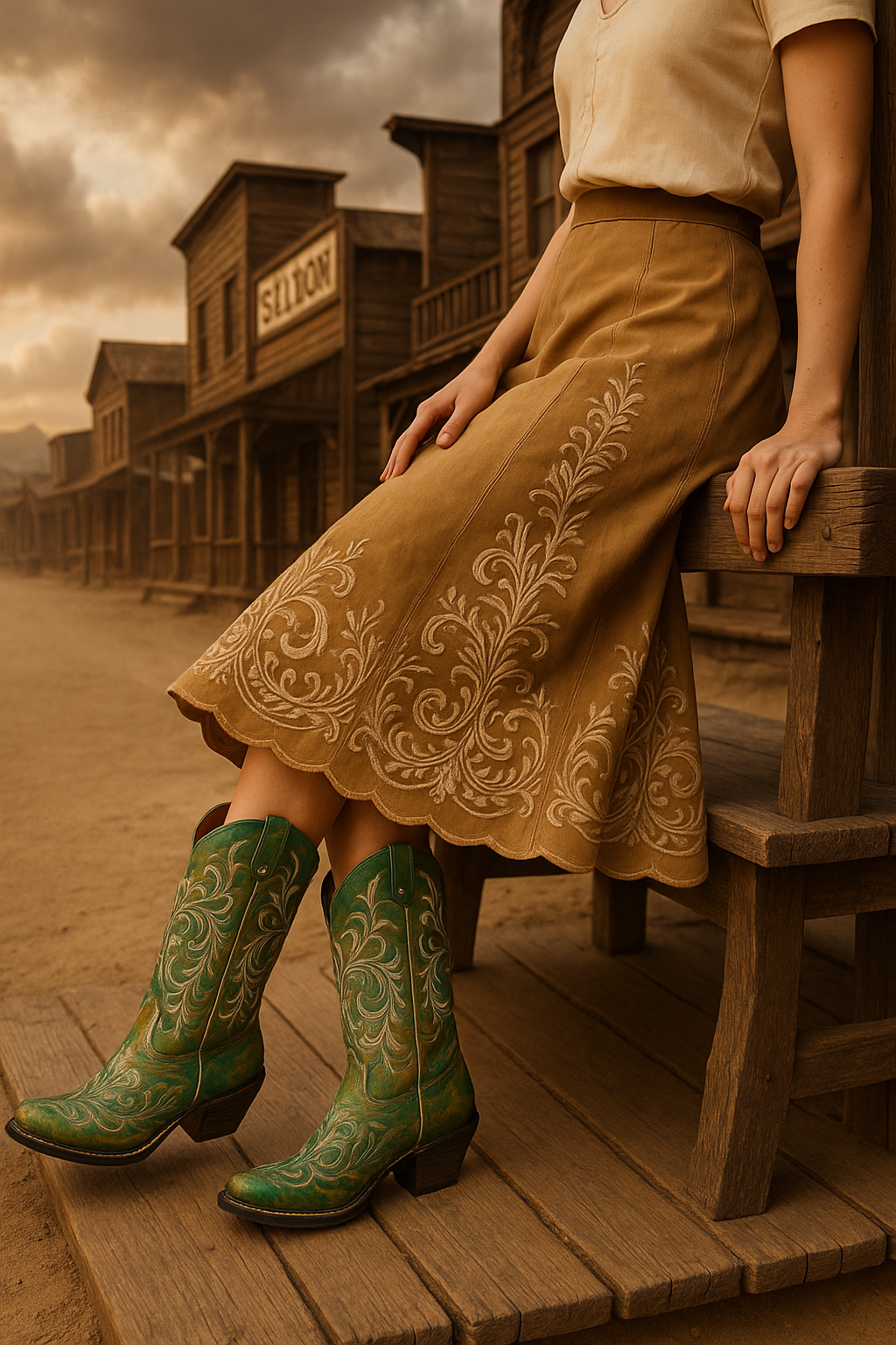 Green Handcrafted Leather Cowboy Boot las vegas