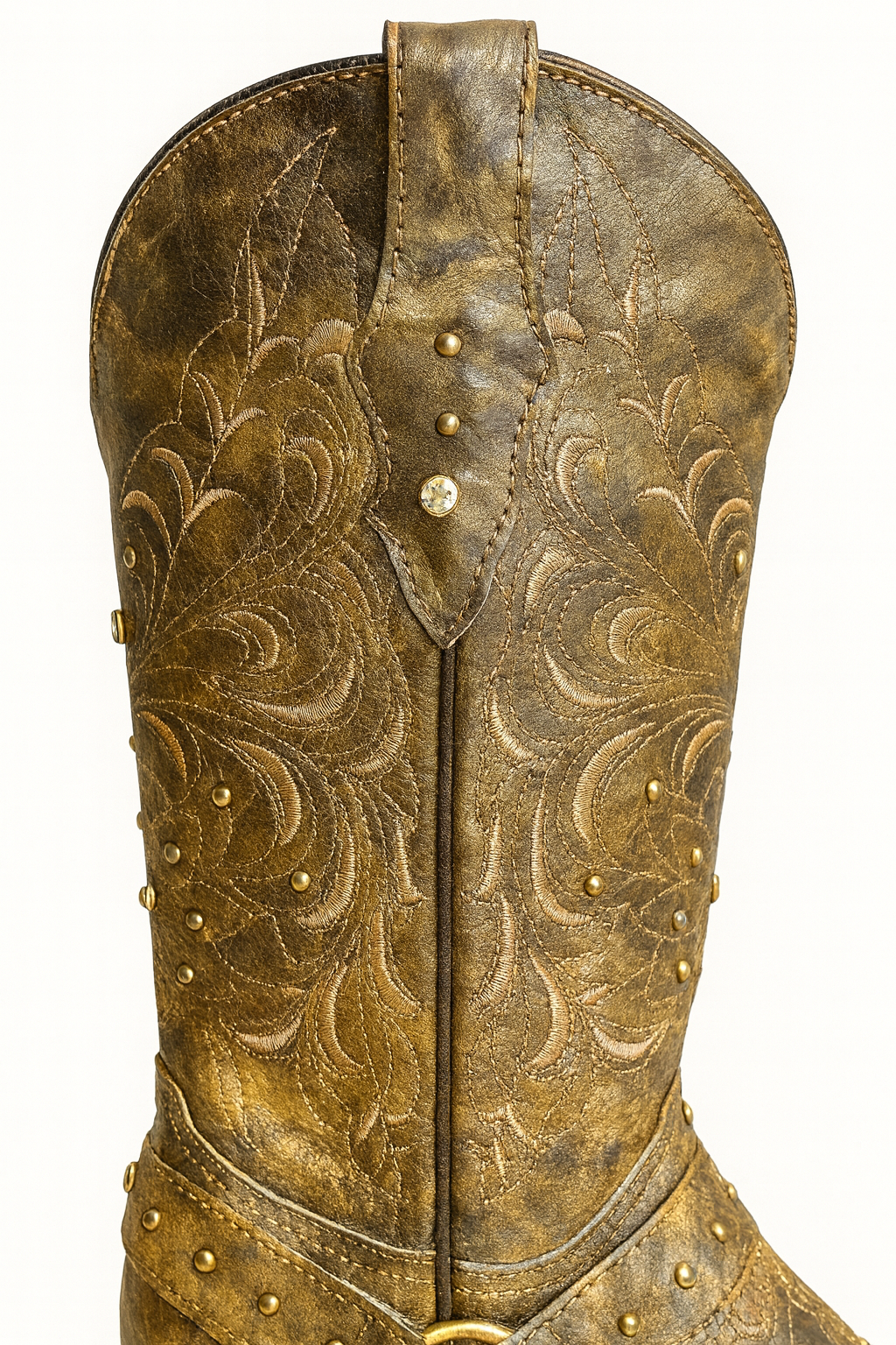 Distressed Western Leather Boots with Studs & Embroidery