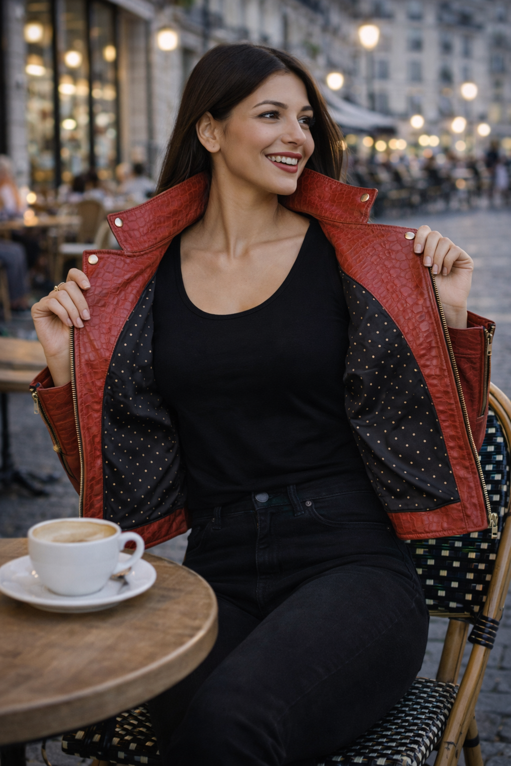 Women's Vintage Brick Croc Jacket – Earth-Toned Crocodile Embossed Leather
